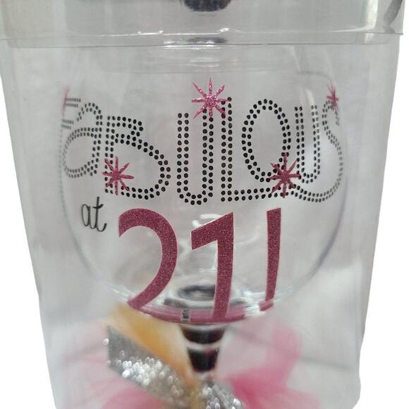 Mudpie Wine Drinkware, "Fabulous at 21" Glitter Handpainted Stemmed Wine Glass - Picture 3 of 9